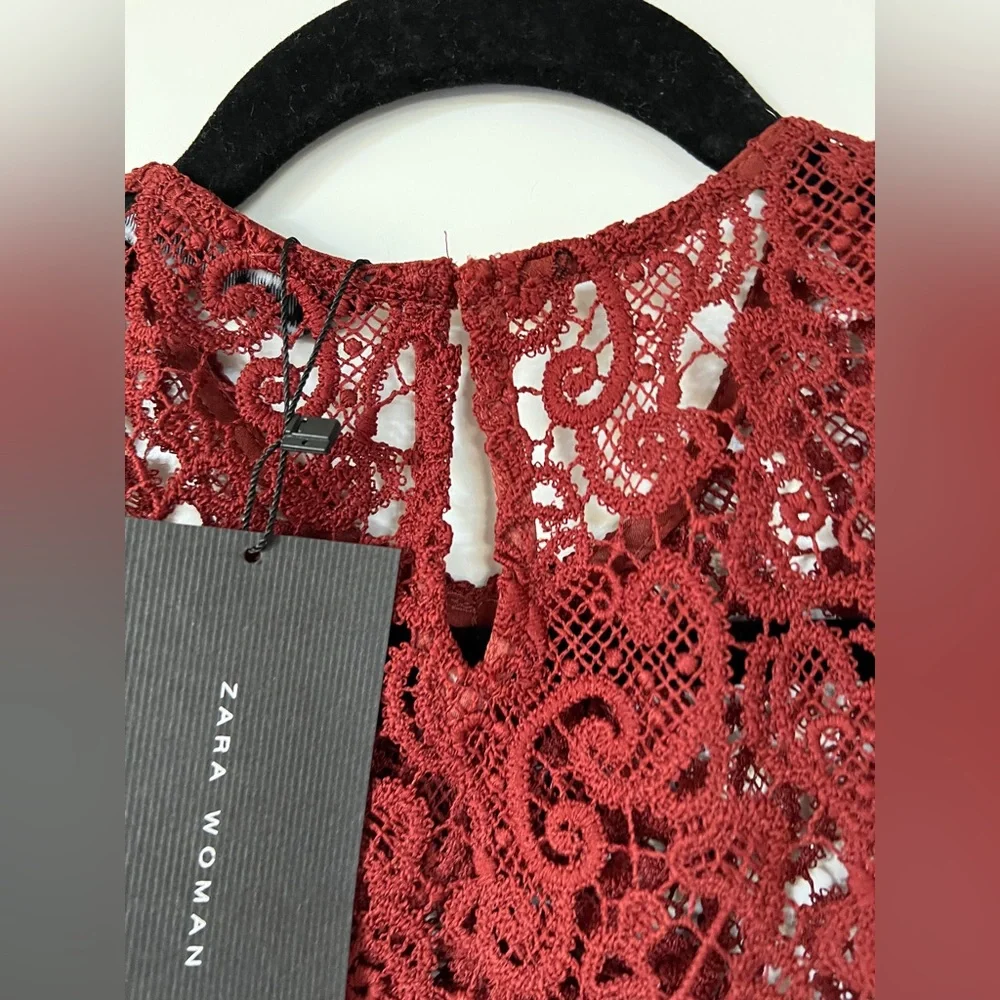 NWT Zara burgundy top and skirt lace set size XS - Picture 4 of 6